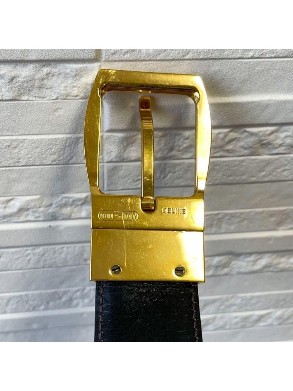 Celine Leather Triomphe Buckle Gold Belt Black - Picture 9 of 10